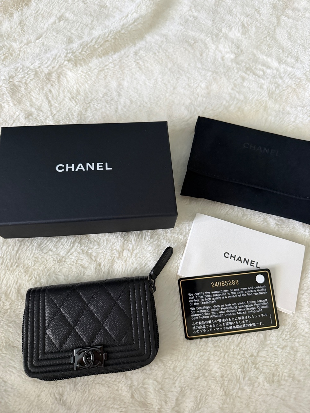 CHANEL Caviar Boy Zip Around Coin Purse